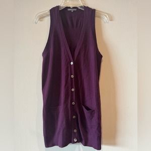 Vince cashmere button, front sweater, vest, size large in eggplant/purple